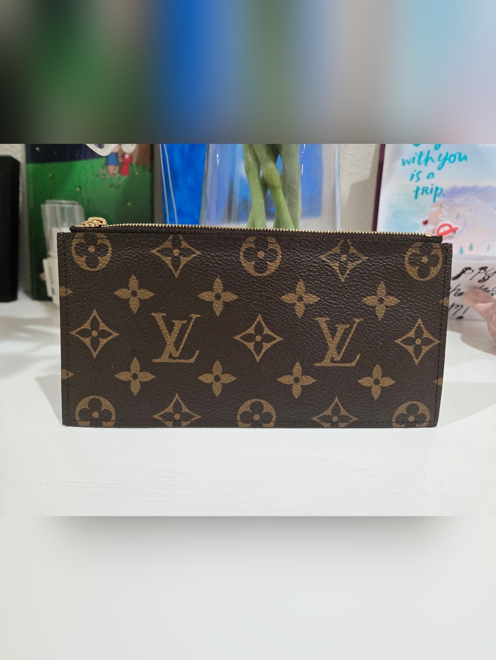 Louis Vuitton Monogram Zip Pouch - Brown/Tan with Gold Hardware